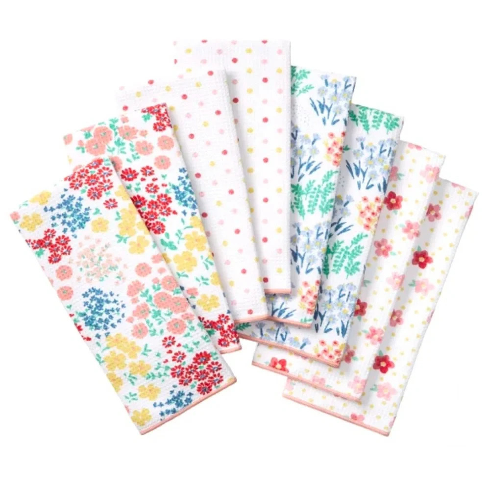 Microfiber Kitchen Towels, Flowers 8 Pack 18x28